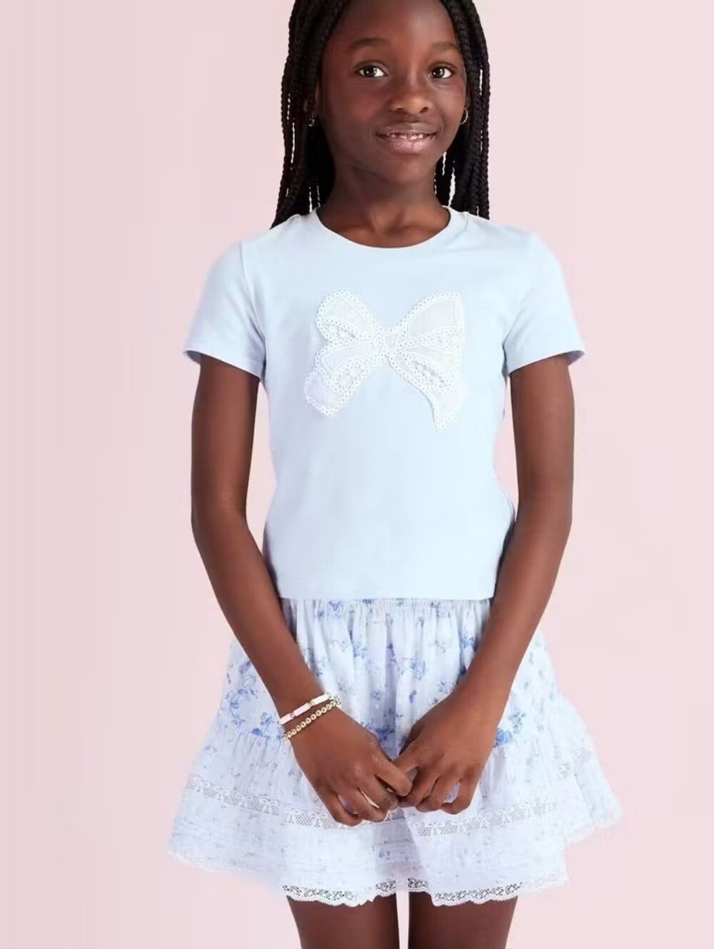 NWT LoveShackFancy x Target Maeve Bow Applique Tee Girls Blue Limited Edition XL